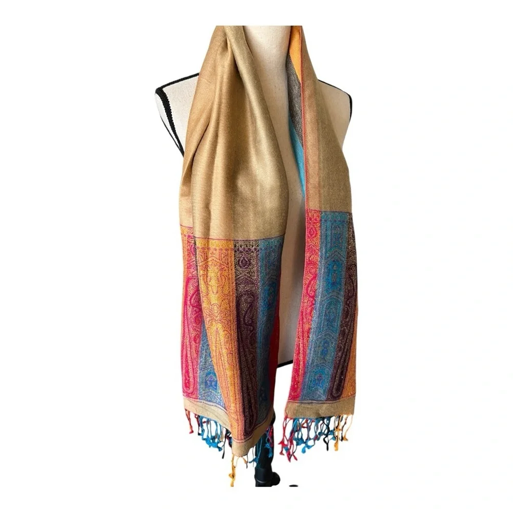 Women's Elegant Multicolor Reversible Paisley Infinity Shawl Scarf